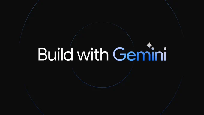 Text reads, "Build with Gemini" with a sparkle above the text.