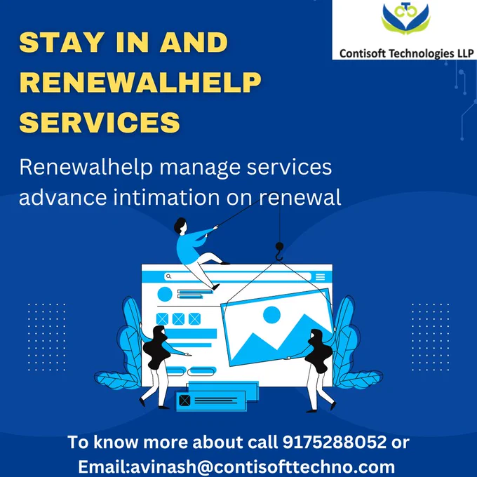With RenewalHelp, you will be up to speed with all the expiration dates about your services by tracking your contract renewals online.

Contisoft Technologies



For More Details: https://bit.ly/3bPk0QZ

Youtube Link:https://bit.ly/35Cd4ny

Contact Us: 9175288052

