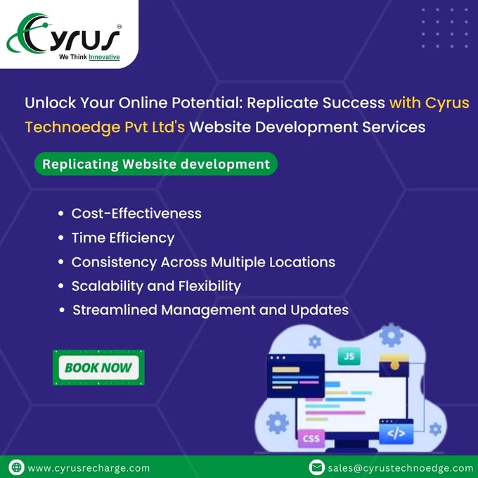 Unlock the potential of replicating website development tailored for both B2B & B2C businesses! 🚀
 Key Features:
Seamlessly Replicate Websites for Multiple Locations
Customizable Designs for Each Branch or Franchise
Consistent Branding Across all Platforms
Enhanced User Experience
Robust Security Measures
With Cyrus TechnoEdge's Replicating Website Development Service, expand your business reach effortlessly and captivate your audience across different regions! 