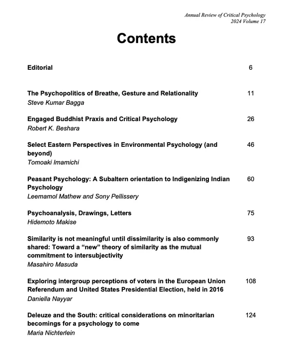 Contents page of the Annual Review of Critical Psychology