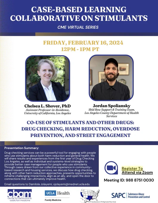 Case- Based Learning Collaborative on Stimulants flyer with Chelsea Shover & Jordan Spoliansky