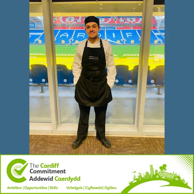Junior Chef Academy young person at Cardiff City Stadium