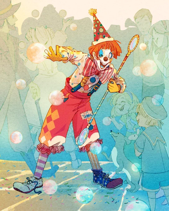 Listo para unirse al circo de Huion, Pariparupop, mi payaso que adora alegrarle el día a los demás con sus burbujas y bromas.