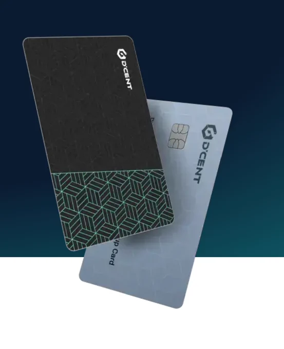 Sleek D'CENT biometric cards showcasing cutting-edge cryptocurrency protection.