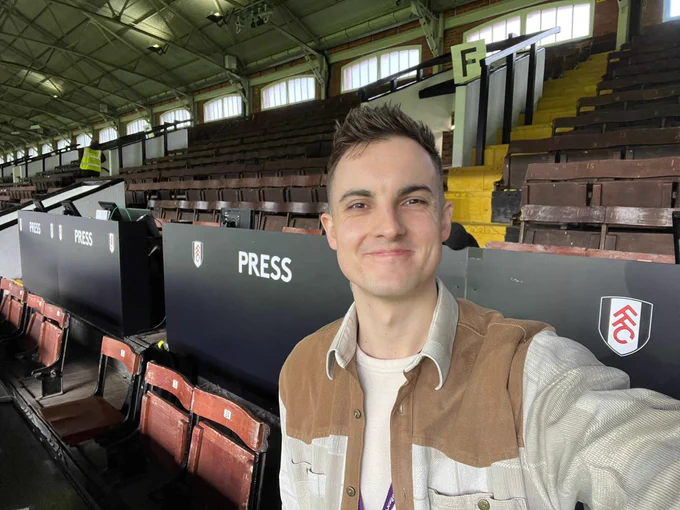 Selfie of commentator Jake in an empty Johnny Haynes stand a few hours before Kick-off 