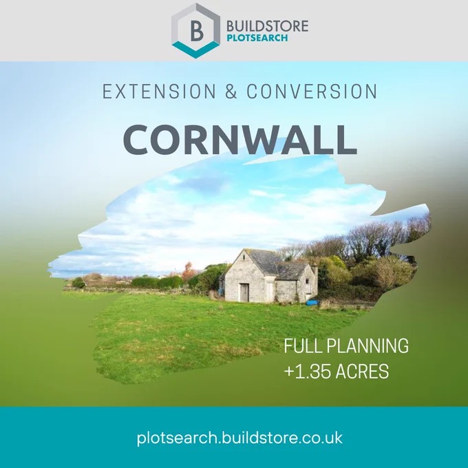 Header and Footer for PlotSearch by Buildstore. Photo of extension/conversion opportunity with full planning in Cornwall.