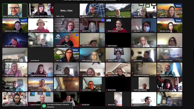 Screenshot of many people in a zoom meeting. 
