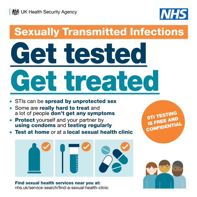 Text reads: Get tested, get treated. STI testing is free and confidential