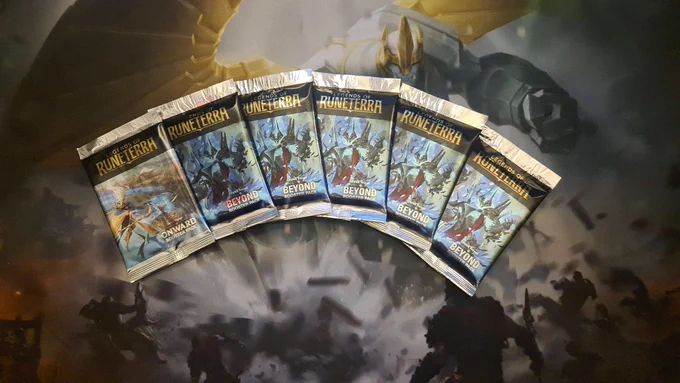 Six Legends of Runeterra Booster Packs on a Galio mousepad