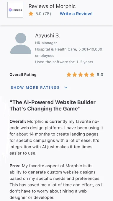 Screenshot of a Morphic testimonial on Capterra