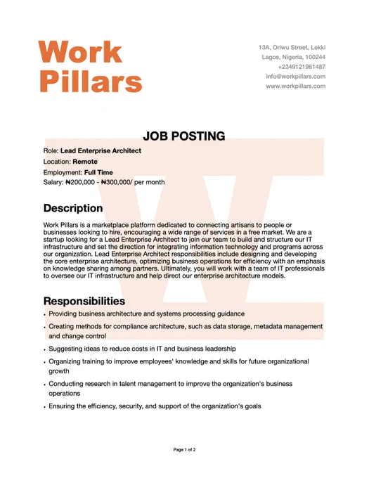 new job posting for a lead enterprise architect