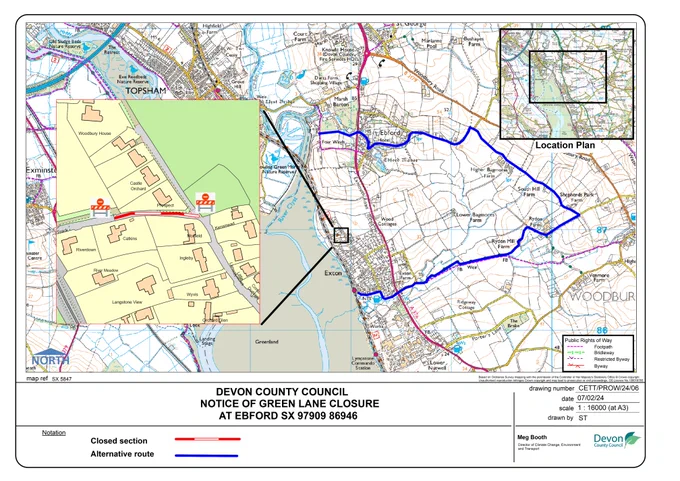 Map showing Exe Estuary Trail closure and diversion route. 