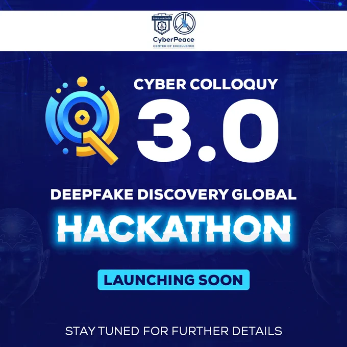 In an exciting collaboration with SAKEC CyberPeace Center of Excellence, #CyberPeace☮️ and SAKEC are proud to present Colloquy 3.0. 🚀 We're stepping into the future with the Deepfake Discovery Global Hackathon, a unique platform uniting the brightest minds in artificial intelligence, digital ethics, and cybersecurity. 

Join us as we tackle the complexities of deepfake technology, aiming to enhance digital trust and security across the globe.  Sign up now and be part of this transformative journey: https://cybercolloquy.trusttrace.net.in.

#DeepfakeHackathon #CyberPeaceXSAKEC #AIChallenge #SecureTheWeb