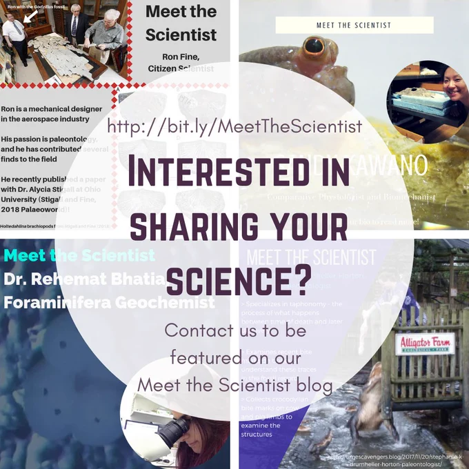 http://bit.ly/MeetTheScientist Interested in Sharing Your Science? Contact us to be featured on our Meet the Scientist blog. Background image are four examples of Meet the Scientist graphics featuring different individuals work and outreach activities.