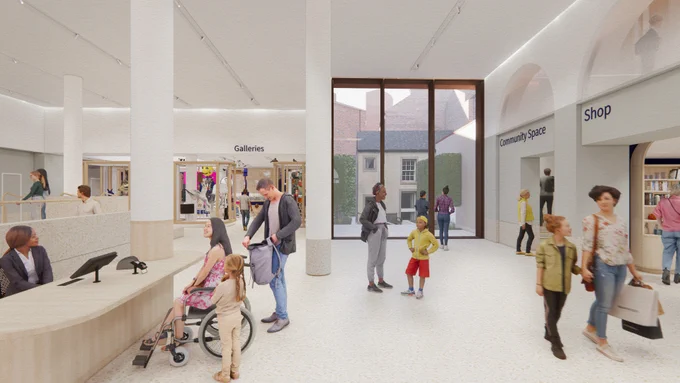 An architectural render of the welcome area which will be established as part of Phase 2 of Project Tullie. 