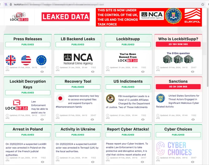 The LockBit leak site on 20 February 2024