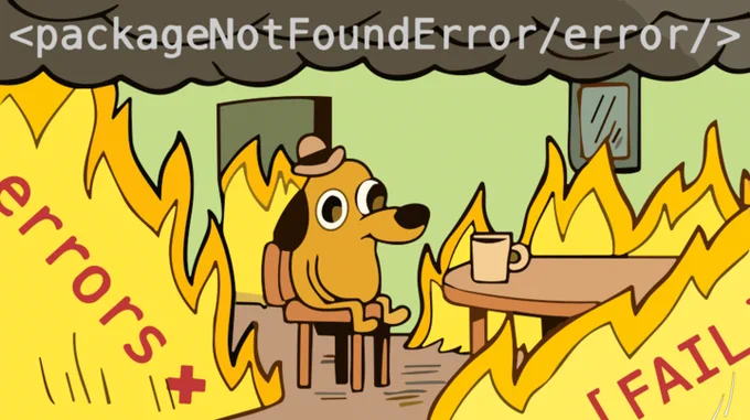 mème : `this is fine` full of R package loading errors