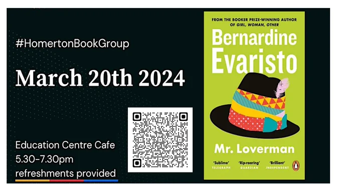 Book cover image of Mr Loverman by Bernardine Evaristo from Eventbrite book club event 20 March 2024 - join us to discuss the book