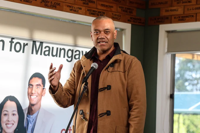 Fa'anānā Efeso Collins speaking at the launch of the City Vision local government election campaign July 2022. Photo credit Greg Presland