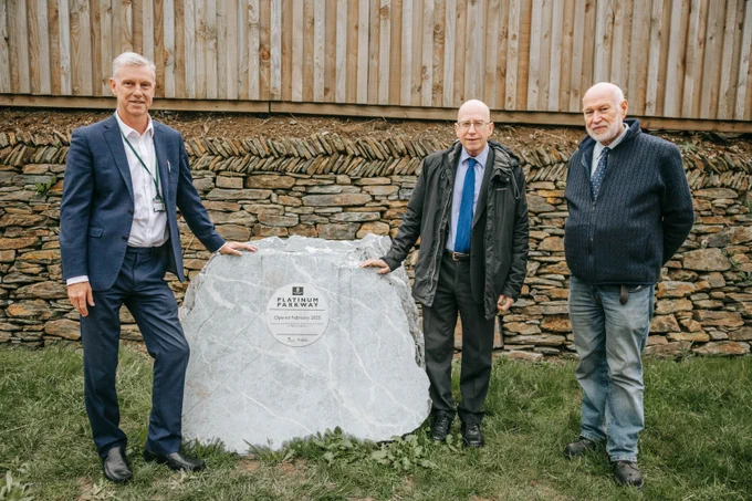 Councillor Mark Lowry, Cabinet Member for Finance; Ed Halford, Route Manager (South West Operations) for National Highways and Ian Harrison, Transport Lead for the Heart of the South West Local Enterprise Partnership with the commemorative plaque