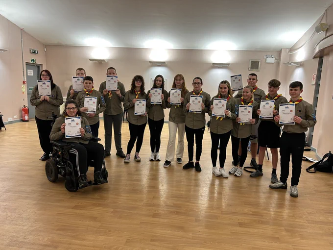 Group of Scouts holding certificates