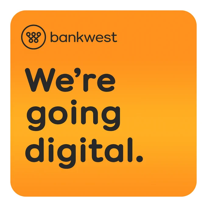 An orange tile with the words "We're going digital."