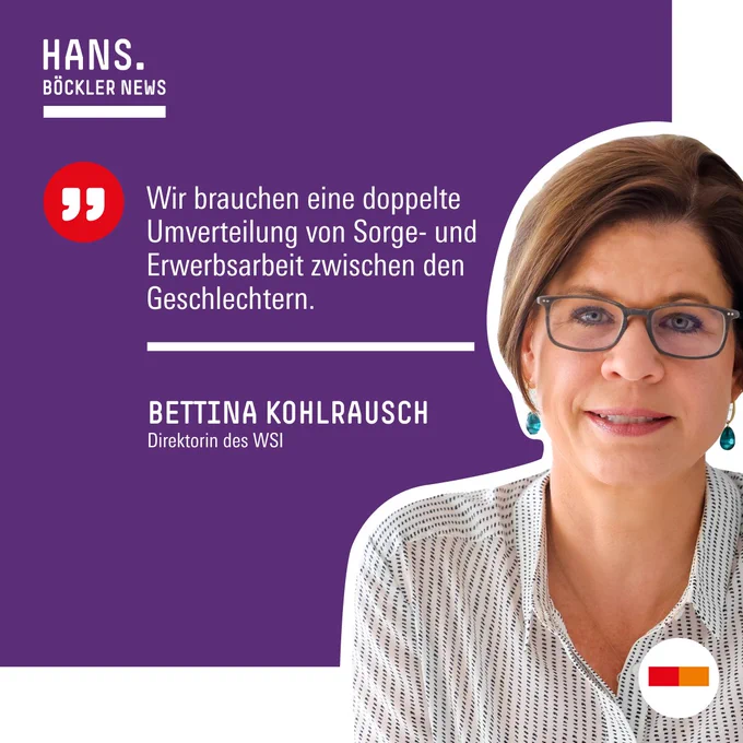 Zitat von Bettina Kohlrausch: Wir brauchen eine doppelte Umverteilung von Sorge- und Erwerbsarbeit zwischen den Geschlechtern.
