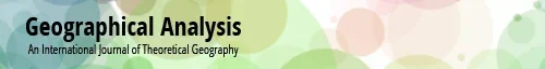 Journal Banner with background of coloured pastle circles various sizes 
 - Black text reads "Geographical Analysis - An International Journal of Theoretical Geography"