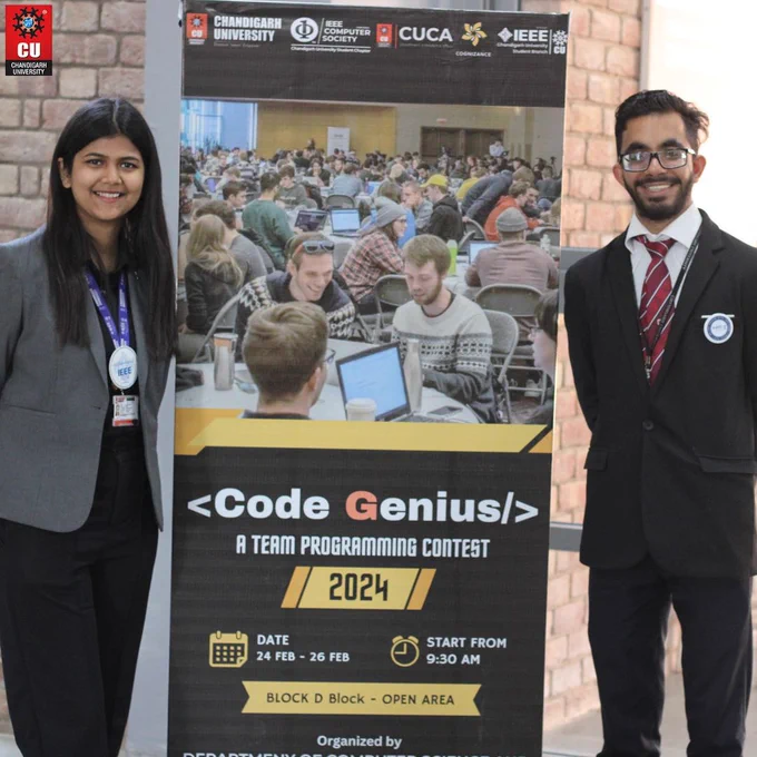 Exciting journey into competitive coding with Code Genius, hosted by Chandigarh University's IEEE Computer Society CUSB! 120  teams battled in Round 1 on Feb 24th, with top 30 advancing to the thrilling finale on Feb 26th. Stay tuned for more updates and join us in pushing the boundaries of innovation in coding! 💻 #CodeGenius #CUSB #CompetitiveCoding
