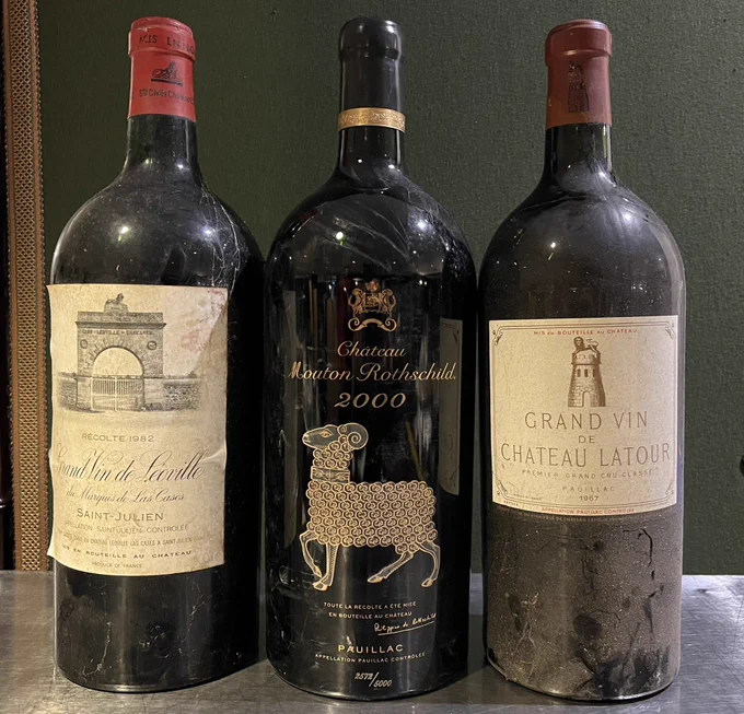 Three 5litre bottles of great French red wine side by side