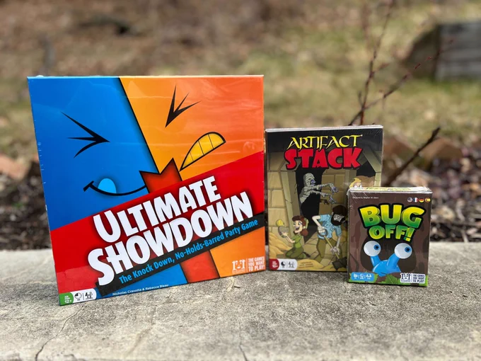 Ultimate Showdown, Artifact Stack & Bug Off game boxes