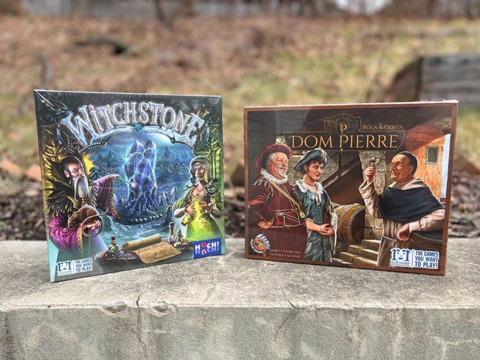 Witchstone and Dom Pierre game boxes