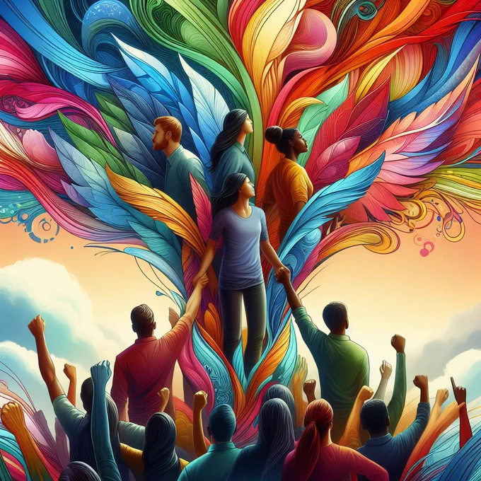 The quote conveys the idea of collective empowerment, emphasizing the creation of a supportive environment favourable to the flourishing and thriving of each individual, fostering freedom and confidence.
