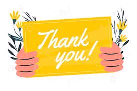 Hands holding up a yellow sign with flowers at the edges, white text reads Thank you!