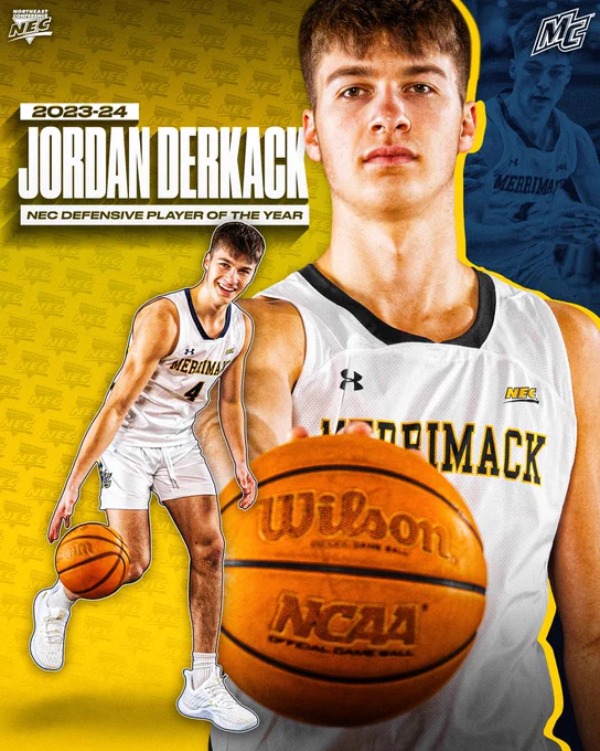 2024 NEC Men's Basketball Defensive Player of the Year: Merrimack sophomore Jordan Derkack