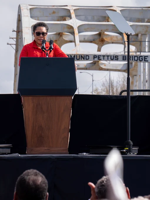 Secretary Marcia L. Fudge addressing the crowd in Selma, AL.