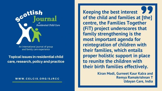 A quote graphic to promote an article for the Scottish Journal of Residential Child Care, which is published by CELCIS. The article is entitled:  Overcoming the odds: Demonstrating an aftercare model of providing targeted support to care experienced youth.  