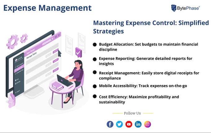 Mastering Expense Control: Simplified Strategies

- Budget Allocation: Set budgets to maintain financial discipline
- Expense Reporting: Generate detailed reports for insights
- Receipt Management: Easily store digital receipts for compliance
- Mobile Accessibility: Track expenses on-the-go
- Cost Efficiency: Maximize profitability and sustainability

#ExpenseManagement #BudgetAllocation #ExpenseReporting
#CostEfficiency #MobileAccessibility #ReceiptManagement