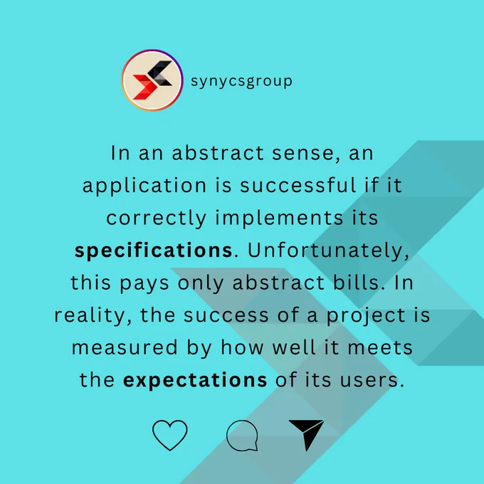 At Synycs, we believe true success lies in exceeding user expectations. Beyond abstract specifications, we strive to create applications that resonate with users, delivering solutions that go above and beyond. 🌟💻Happy Weekend🎉
. 
.
.
.
.
.
.
.
.
.
.
#SynycsGroup #developerinspiration #developerquotes #ITSuccess  #BridgingTheGap #InnovationWeekend #MotivationalQuotes  #FeedbackDrivenDevelopment