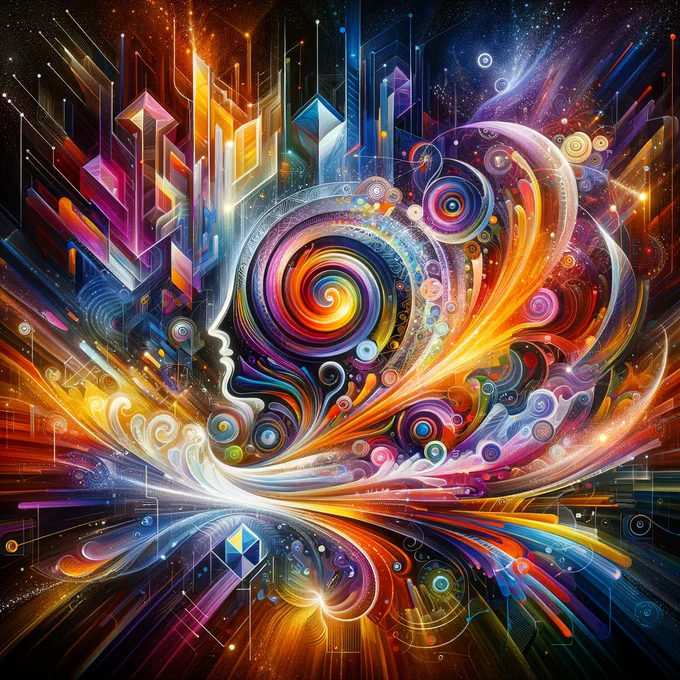 Abstract and colorful image of a human head and creative shapes to go along with the quote: "Design is intelligence made visible." - Alina Wheeler