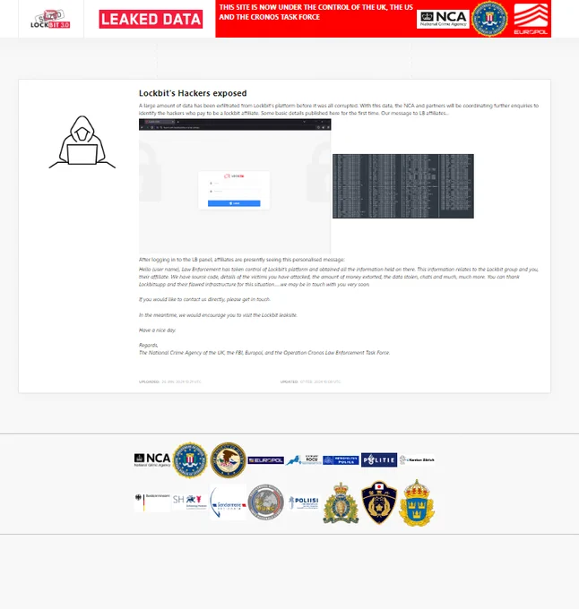 Screenshot of the LockBit leaksite showing the message that now greets their affiliates on logging in