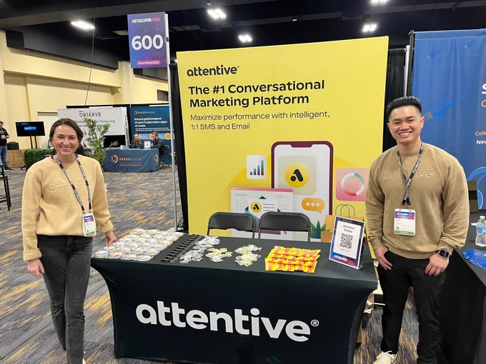 two attentive recruiters at our booth at developer week in san francisco 