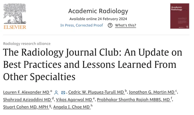 https://authors.elsevier.com/c/1if2l3qp4qthI3 Check out this new article on the management and benefits of a Radiology Journal Club, free link to article out now @DukeRadiology 