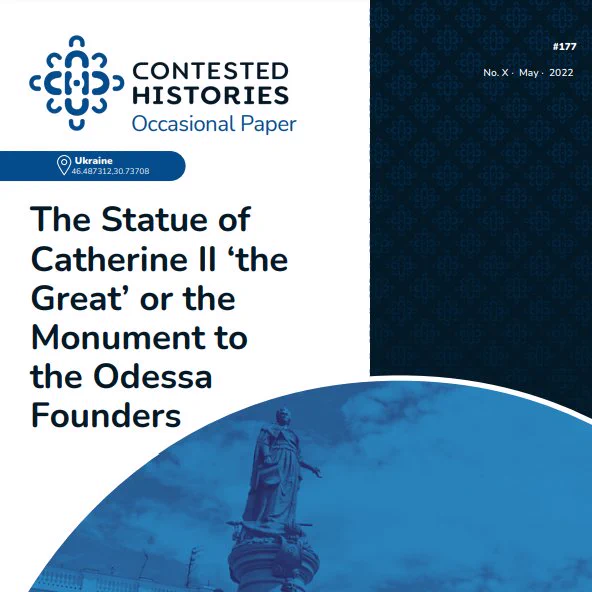 Cover picture of a book or article with a photograph of a statue on a plinth and text