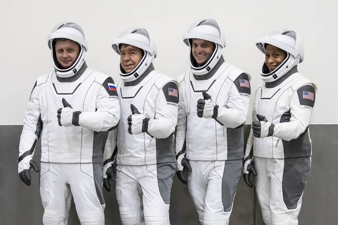 Members of NASA’s SpaceX Crew-8 from right to left, NASA astronauts Jeanette Epps, mission specialist; Matthew Dominick, commander; Michael Barratt, pilot; and Roscosmos cosmonaut Alexander Grebenkin, mission specialist; participate in the Crew Equipment Interface Test at Cape Canaveral Space Force Station in Florida on Friday, Jan. 12, 2024. As part of the agency’s Commercial Crew Program, Crew-8 marks the ninth human spaceflight mission supported by a SpaceX Dragon spacecraft and the eighth crew rotation mission to International Space Station. The launch is targeted for 12:04 a.m. EST, Friday, March 1, from Launch Complex 39A at NASA’s Kennedy Space Center in Florida. 