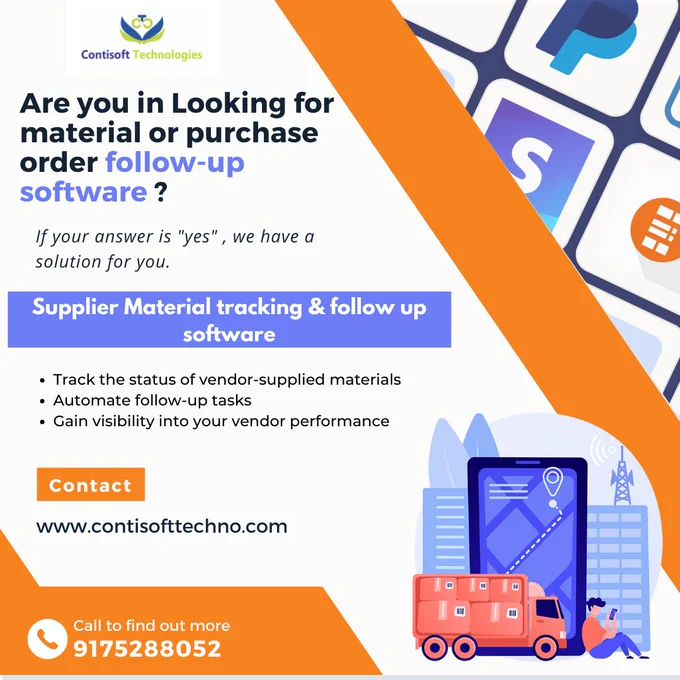 Streamline Vendor Material Tracking Optimize Your Supplier Management Effortlessly

.

For More Details: https://bit.ly/3pFms7c

Contact Us: 9175288052

website : www.contisofttechno.com



