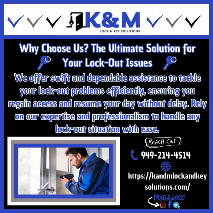 👇 | Contact us at:
☎ | 949-214-4514
🌐 | Visit https://kandmlockandkeysolutions.com/