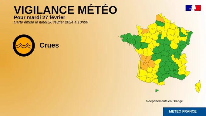 Météo France - vigilance orange crues dans 6 départements