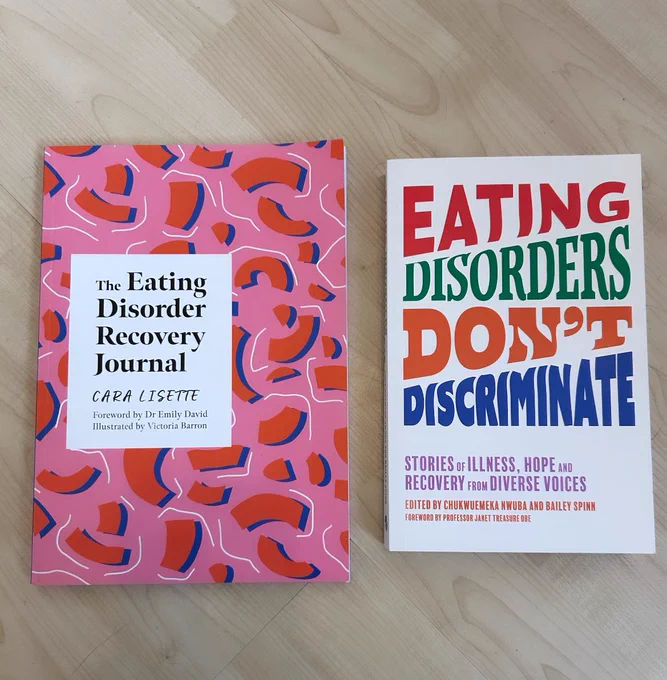 The Eating Disorder Recovery Journal by Cara Lisette and Eating Disorders Don’t Discriminate by Dr Chuks