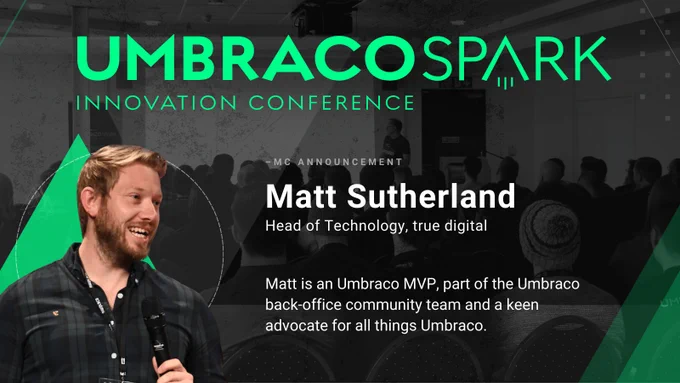 Say hello to @mattsuths. Matt will be one of our MCs this year at Umbraco Spark, so make sure to give Matt a high-five when you see him around on the day! Matt is Head of Technology at @truedigital, an #Umbraco MVP and part of the Umbraco back-office community team.